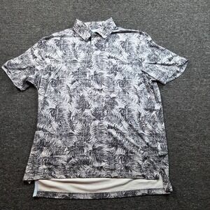 Chaps Polo Shirt Mens Large L Grey Palm Leaf Performance Tropical Golf Casual